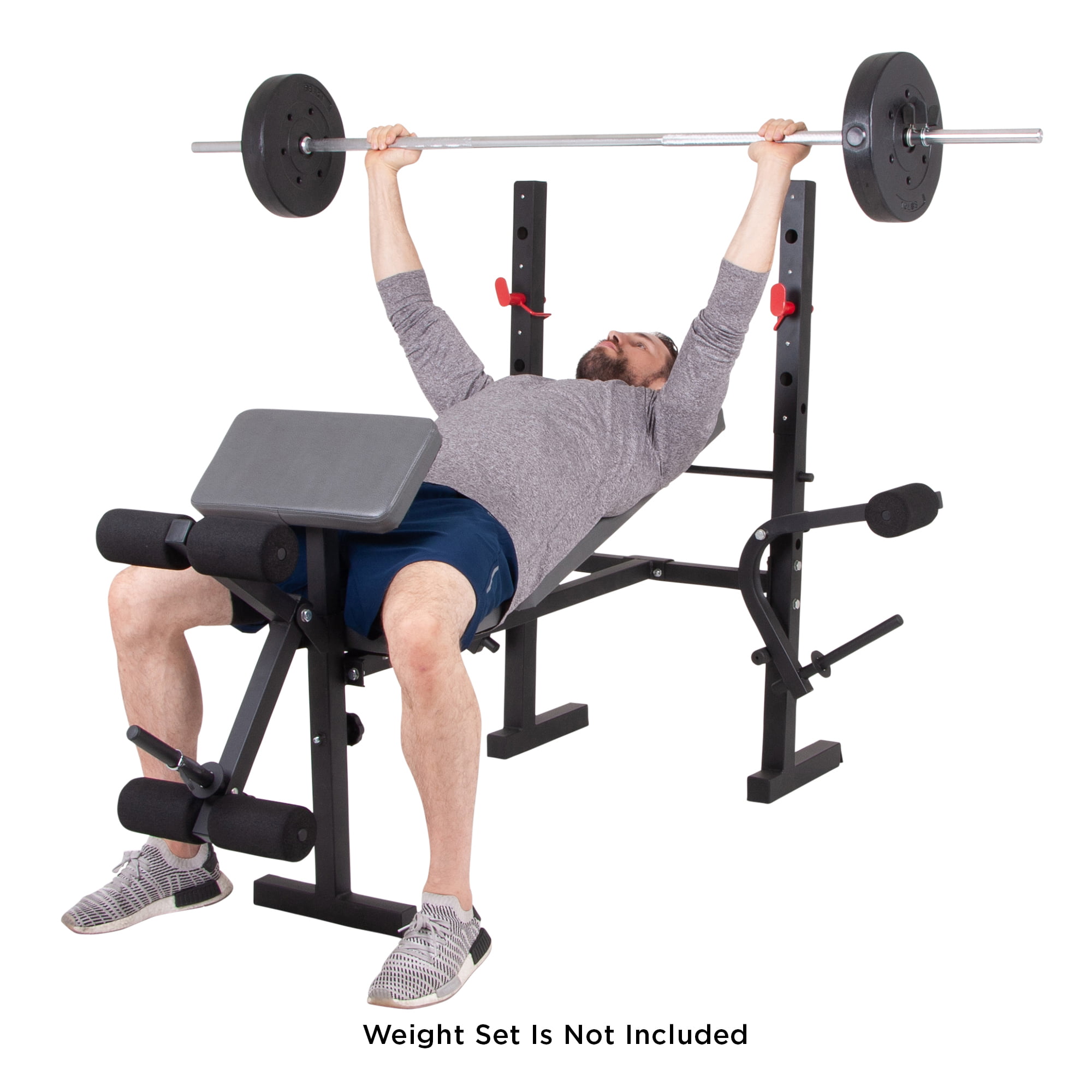 Weight Bench with Bar and Weights 100 lb Lift Set Weight Lifting Exercise Press 