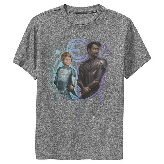 Boy's Marvel Eternals Sprite and Kingo Duo  Performance Graphic Tee Charcoal Heather Small