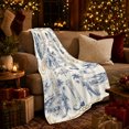 thumbnail image 3 of Blue Gold Coastal Cowgirl Flannel Blanket with Horse Rider, Surfboards, Palm Trees, Shell Frames Throw for Guest Room and Parlor, Home Decor Gift for Beach Rodeo Fans, 3 of 7