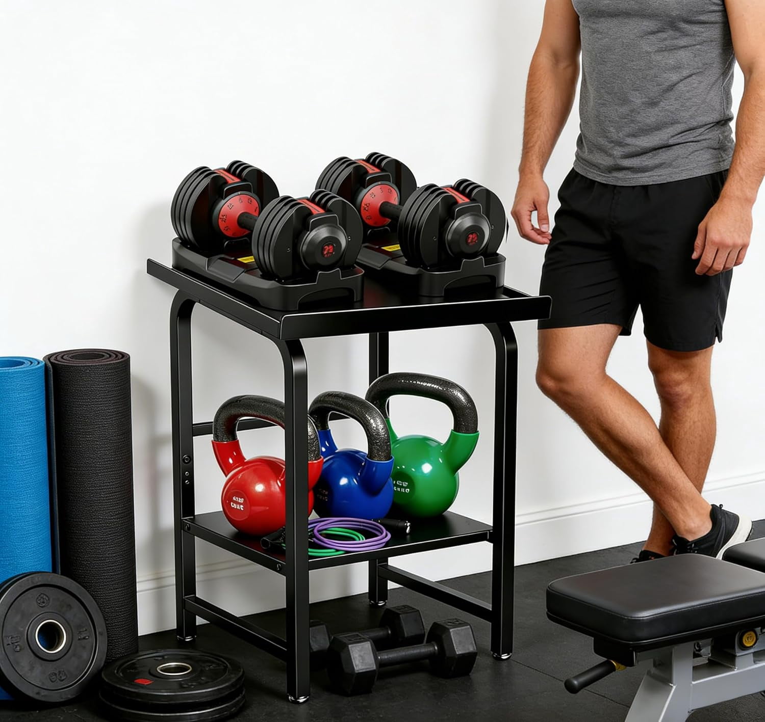 XILIHAI 500LBS Heavy Duty Dumbbell Rack, 2-Tier Weight Stand for Home Gym, Anti-Slip Space-Saving Storage (Rack Only)