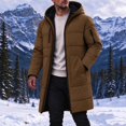 thumbnail image 2 of Mens Winter Coat Multi Pocket Fleece Lined Hooded Cotton Jacket Full Zip Solid Color Long Sleeve Mid Length Warm Outerwear for Daily Wear Mens Padded Coat, 2 of 9