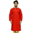 thumbnail image 1 of Atasi Classic Red Men's Dupion Kurta Pyjama Party Wear Designer Shirt-XL, 1 of 7