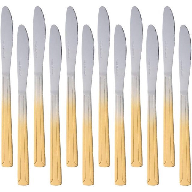 QIBOMOON Couteaux de Table, Ensemble de 12 Pcs en Acier Inoxydable, Couverts Classiques 8 Pouces pour Restaurant/restauration, Couverts de Qualité Commerciale, Ensemble de Couteaux de Table Dégradé Or