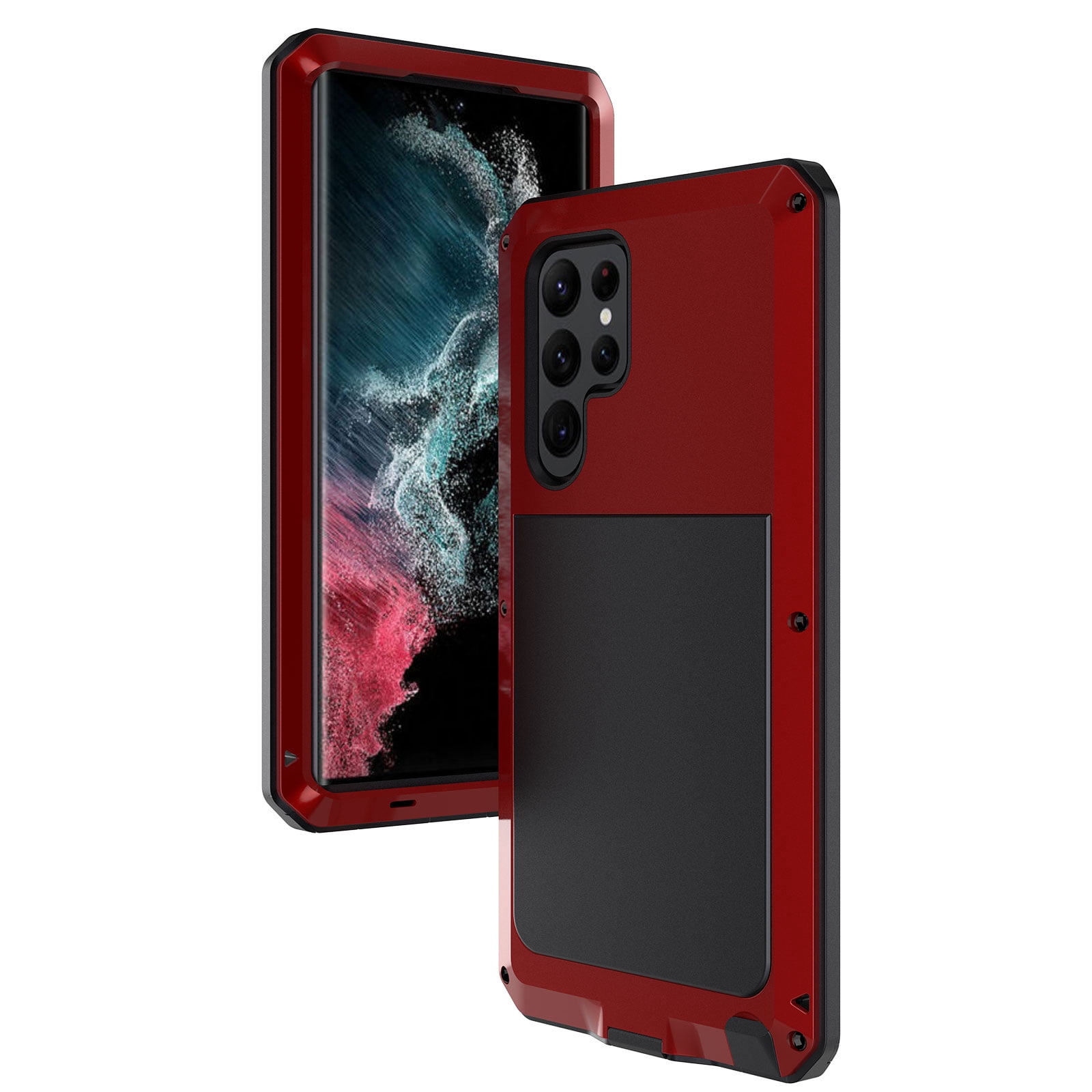 for Samsung Galaxy S23 Ultra Case, 360 Full Body Protective Cover Heavy Duty Shockproof Armor Aluminum Alloy Metal Case with Silicone for Samsung Galaxy S23 Ultra,Red