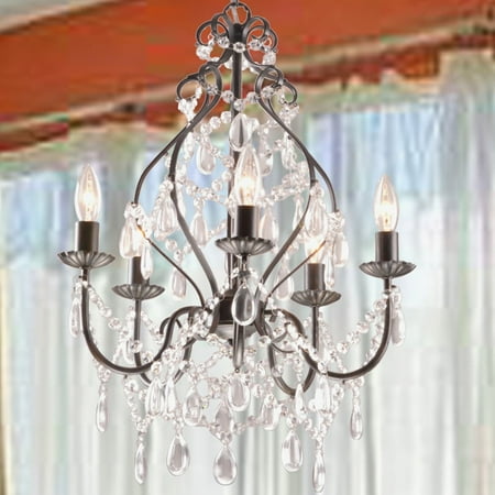 3l Crystal - Bethany 5-Light Iron and Crystal Candle Chandelier