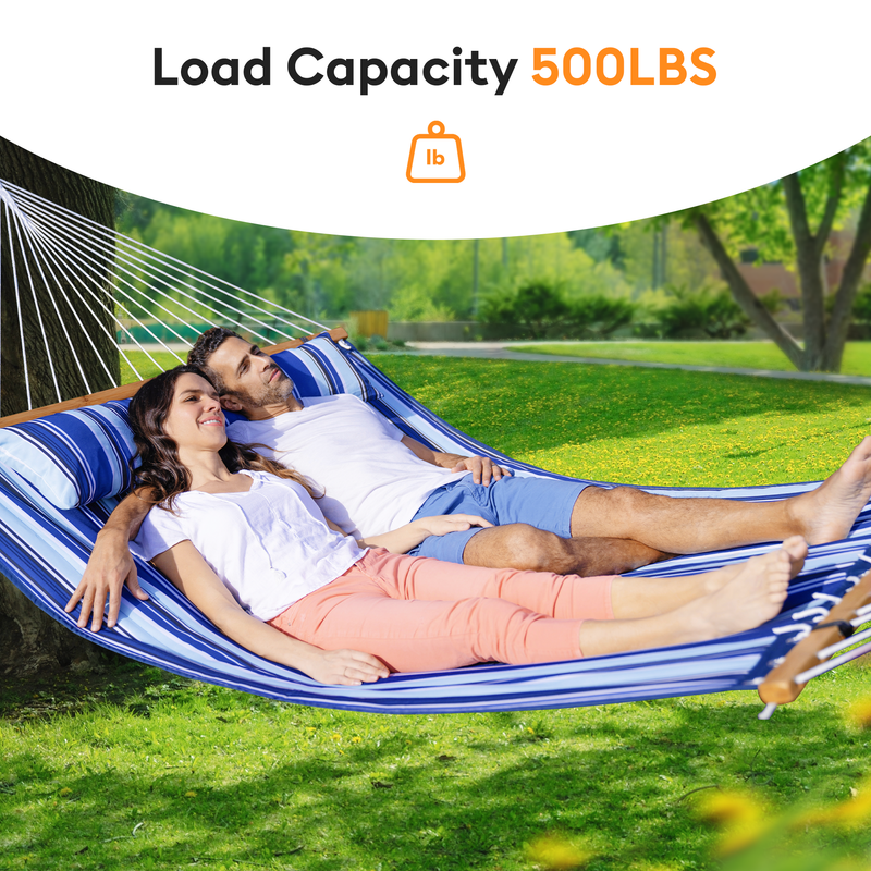 KEESTP 2 Person Portable Double Hammock Without Stand - 500lb Capacity Outdoor Hammock for Camping, Backyard - Blue