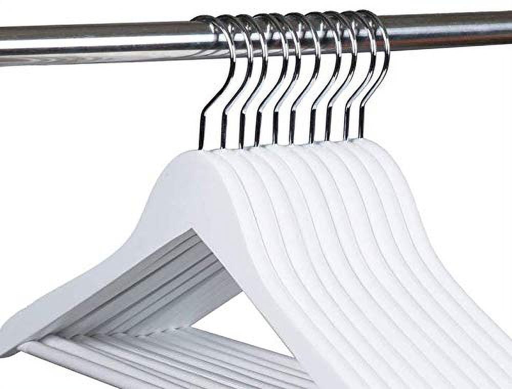 NAHANCO #8017W 17" White Gloss Flat Wooden Suit Hangers with Stationary Pant Bar (Pack of 100)