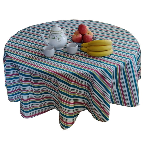 Tektrum 100% Polyester 60 Inch Round Modern Printed Tablecloth Table Cover - Waterproof/Spill Proof/Stain Resistant/Wrinkle Free - for Camping Picnic, Dinner (Colorful Stripe)