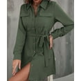 thumbnail image 6 of Women'S Long Sleeve Button Down Shirt Dress Casual Loose Tie Waist Adjustable Sleeve Length Dresses Green S, 6 of 8