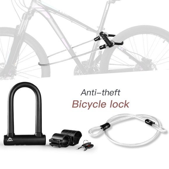 INBIKE Heavy-Duty U-Lock and Steel Cable Combo with Mounting Bracket for Bikes, Black Alloy Steel Security Set, 16mm Beam, 1.2m Cable, Includes 2 Keys