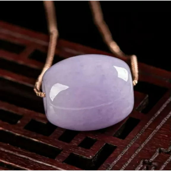 K-KED 1Pc Certified Purple Natural Violet Jade Jadeite Pendant Circle Bead Necklace-default