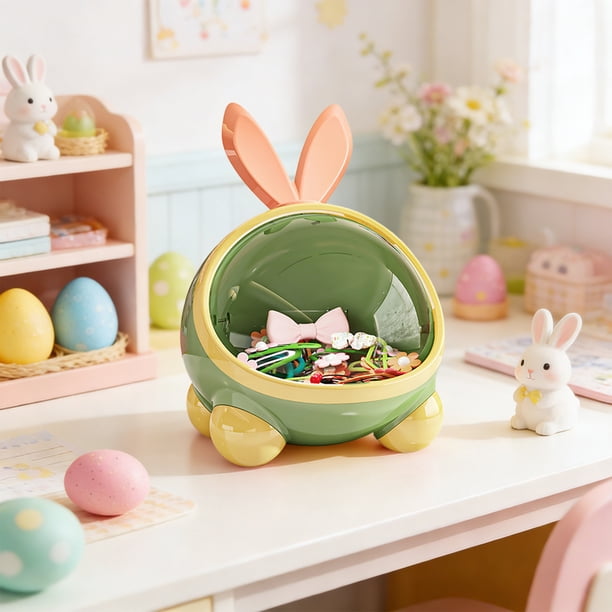 Caja de almacenamiento de escritorio con forma de conejo, pequeña mesa de comedor y mesita de noche para el hogar, organizador multifuncional de refrigerios, cajas de almacenamiento de plástico