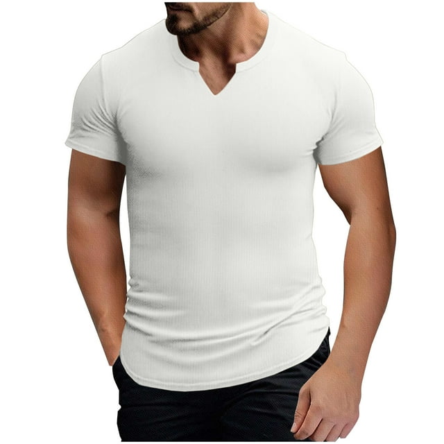 Camisetas de Verano Casuales de los Hombres Nueva Camiseta de Manga Corta con Cuello en V Elástica Deportiva, Camiseta de Tendencia 95% Poliéster 5% Elastano, Lavadora Casual