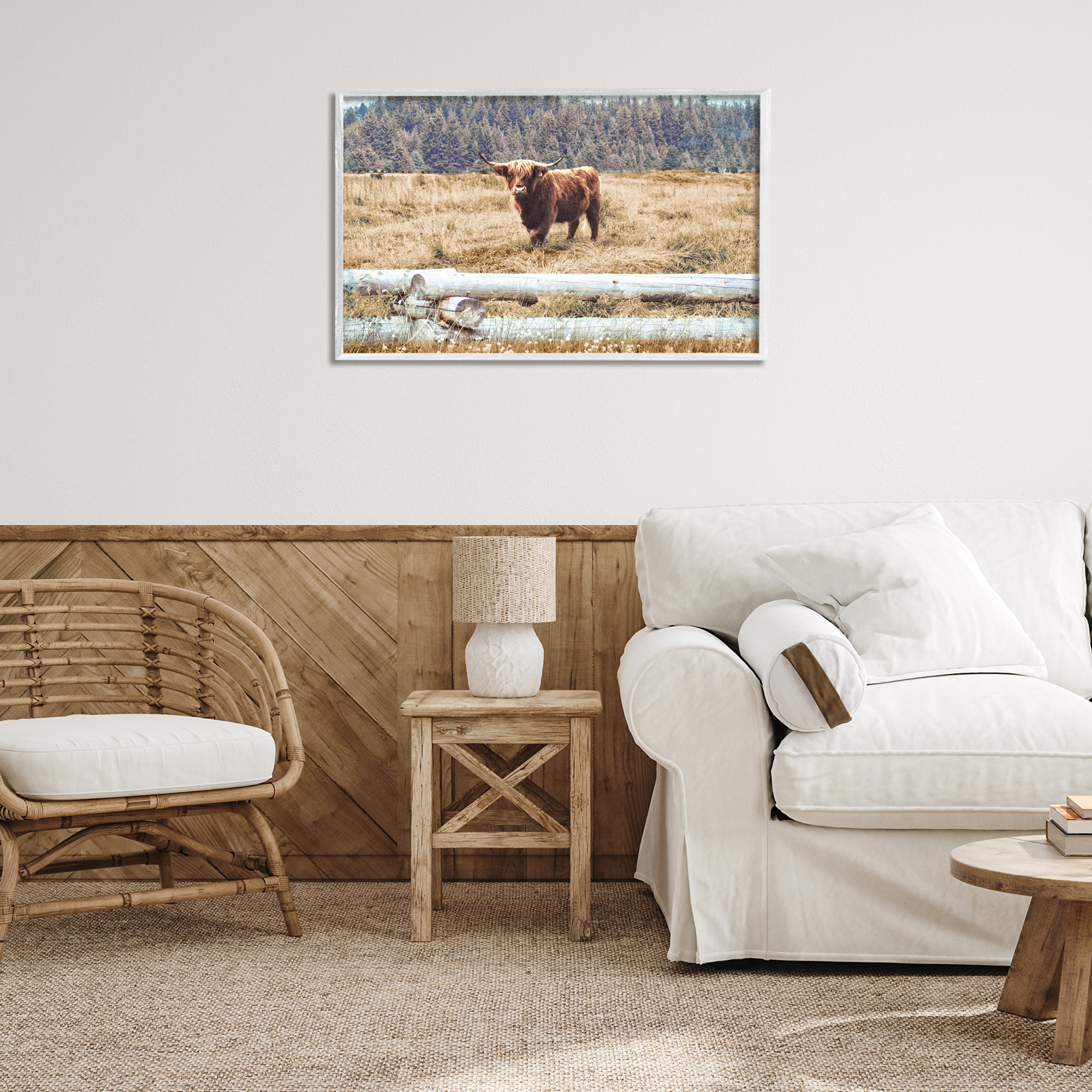 Stupell Industries Country Cattle with Fence Animals & Insects Photography White Framed Art Print Wall Art, 30 x 20