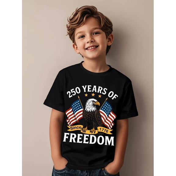 children’s wear Retro Boys Patriotic T-Shirt 250 Years of Freedom American Eagle Kids Graphic Tee USA Flag Toddler Shirt Since 1776