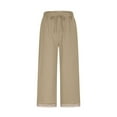 thumbnail image 6 of Wide Leg Linen Pants Women Casual Hollow Out Long Pants Lightweight Breathable High Waist Loose Fit Womens Linen Pants Khaki S, 6 of 6