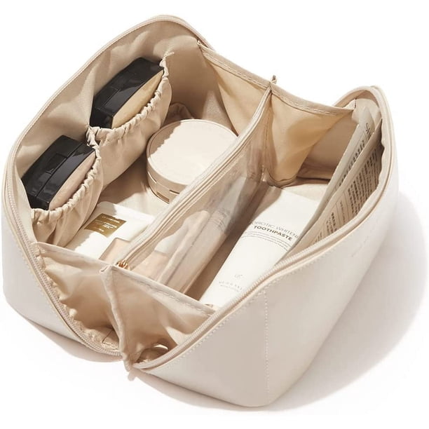Bolsa De Maquillaje De Cuero TPU Para Mujer, Organizador Grande, Bolsas De Cosméticos Con Divisor, Bolsa De Aseo Ristente Al Agua Para Viaj - AliExprs
