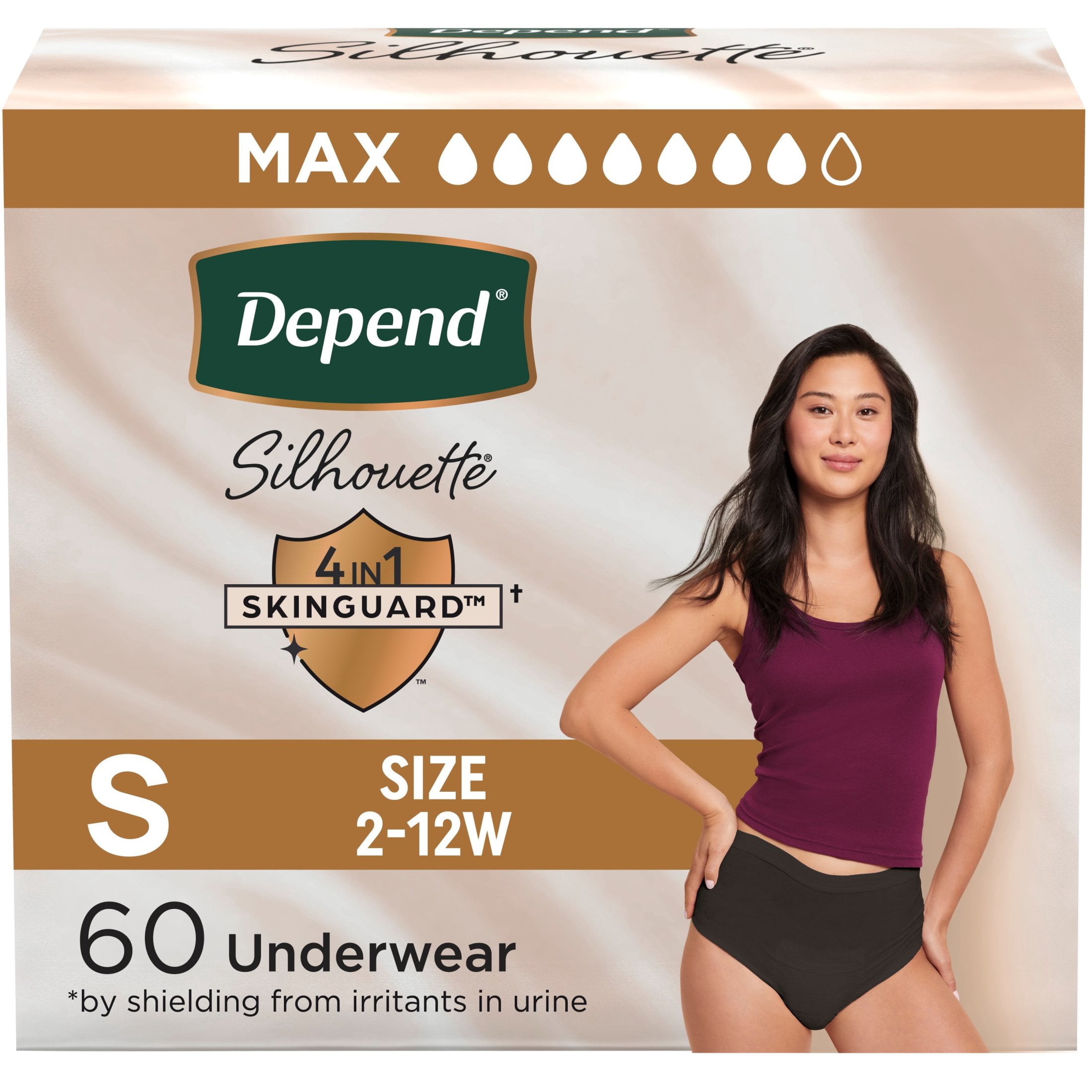 (2 pack) Depend Silhouette Women’s Incontinence & Postpartum Bladder Leak Underwear, S, 60 Count