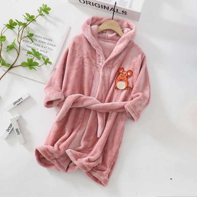 LSLJS Boys Girls Robe Kids Flannel Hooded Bathrobe Sleepwear Toddler Plush Robes With Belt, Kids Robe