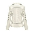 thumbnail image 4 of Scyoekwg Leather Jacket Womens Slim Leather Solid Stand Collar Zip Motorcycle Suit Coat Jacket Tops Trendy Tops Beige XXL, 4 of 7