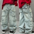 thumbnail image 2 of MEZZALL Boys Cargo Jogger Pants High Street Loose Fit Denim Trousers Kids Youth Casual Streetwear Fashion Classic Toddler Solid Color Athletic Simple Slacks, 2 of 9