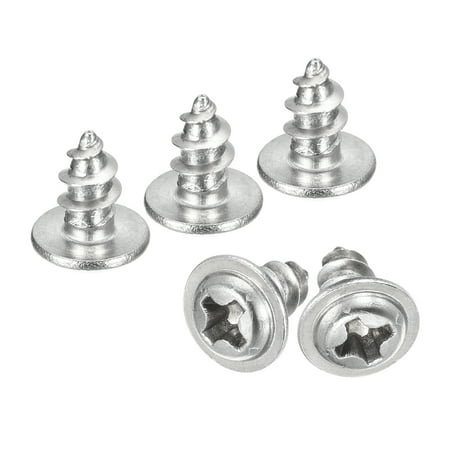 

ST4x6x8mm Phillips Pan Head Self-tapping Screw with Washer 100pack 304 Stainless Steel Wood Screw (Silver)