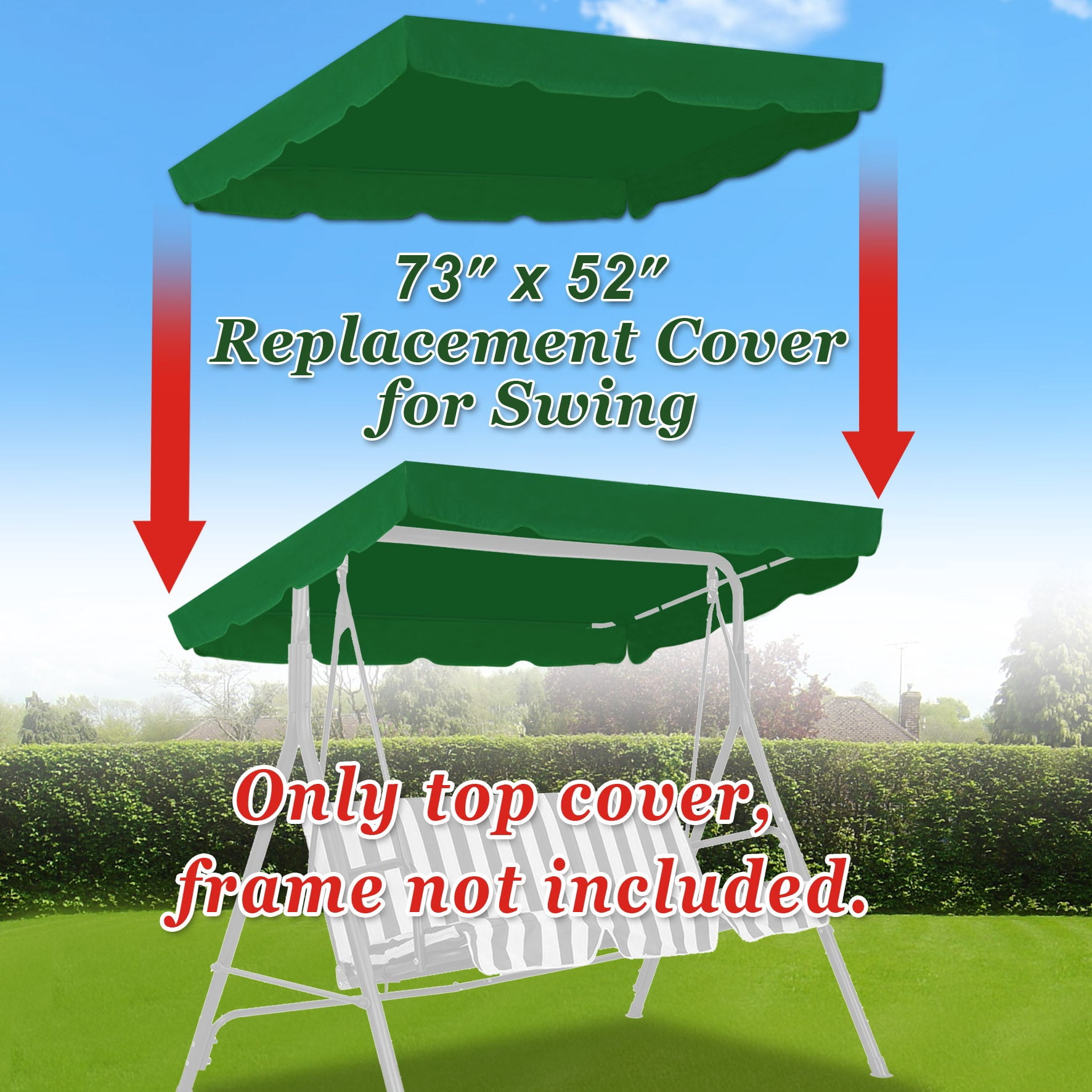 SOLAXO 73"x52" Patio Swing Canopy Replacement Top Outdoor Seater Porch Swing Canopy Cover, Cover ONLY, Green