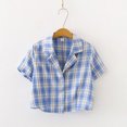 thumbnail image 2 of Camisa de mujer Summer Plaid Manga corta Botón Chaqueta Coat para niñas, Azul kenally AP001451-07B, 2 of 5