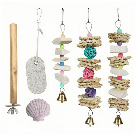 6 Pcs Natural Cuttlebone Bird Beak Trimmer Grinding Stone Lava Block Calcium Stone Bird Cage Toys for Small and Medium Parakeets, Cockatiels, Conures, Budgies