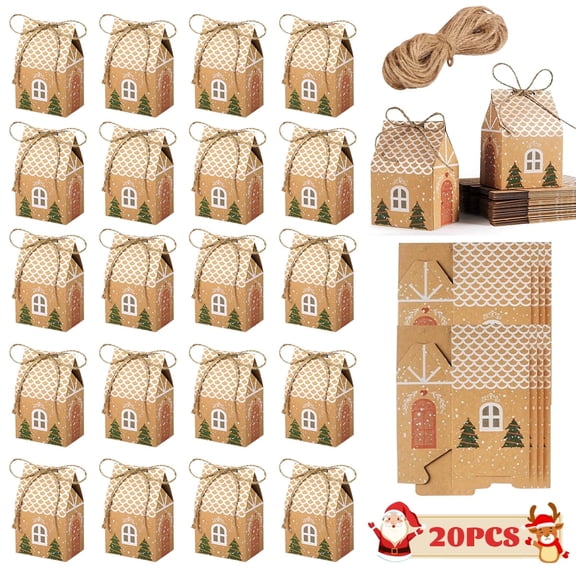 20 Pack Mini Gingerbread House Cookie Box - Christmas Party Favor Treat Box for Candy, Classroom Exchange, Neighbor Gifts, and Holiday Decor