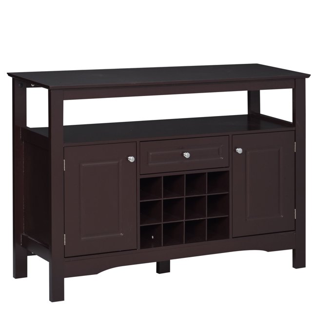 Modern Espresso Kitchen Buffet Bar Cabinet with Wine Rack - 46" Storage Sideboard for Dining & Living Room