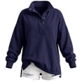 thumbnail image 3 of Visaly Henley Neck Sweatshirts for Women Comfy Pullover Sweatshirt Mock Neck Sweatshirt Flowy Tunic Sweatshirt Plain Sweatshirt Soft Lounge Mock Neck Sweatshirt Trendy Outfits Clothes Navy S, 3 of 5