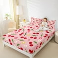 thumbnail image 4 of jejeloiu Cute Cherry Bed Sheets,Cartoon Flower Floral King Sheets,Red Green Pink Sheet Set For Girls,Ultra Soft Home Decor,4 Pieces, 4 of 7
