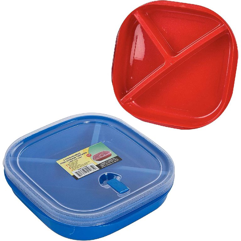 Microwave Food Storage Tray Containers - 3 Section/Compartment Divided  Plates w/Vented Lid (Assorted)