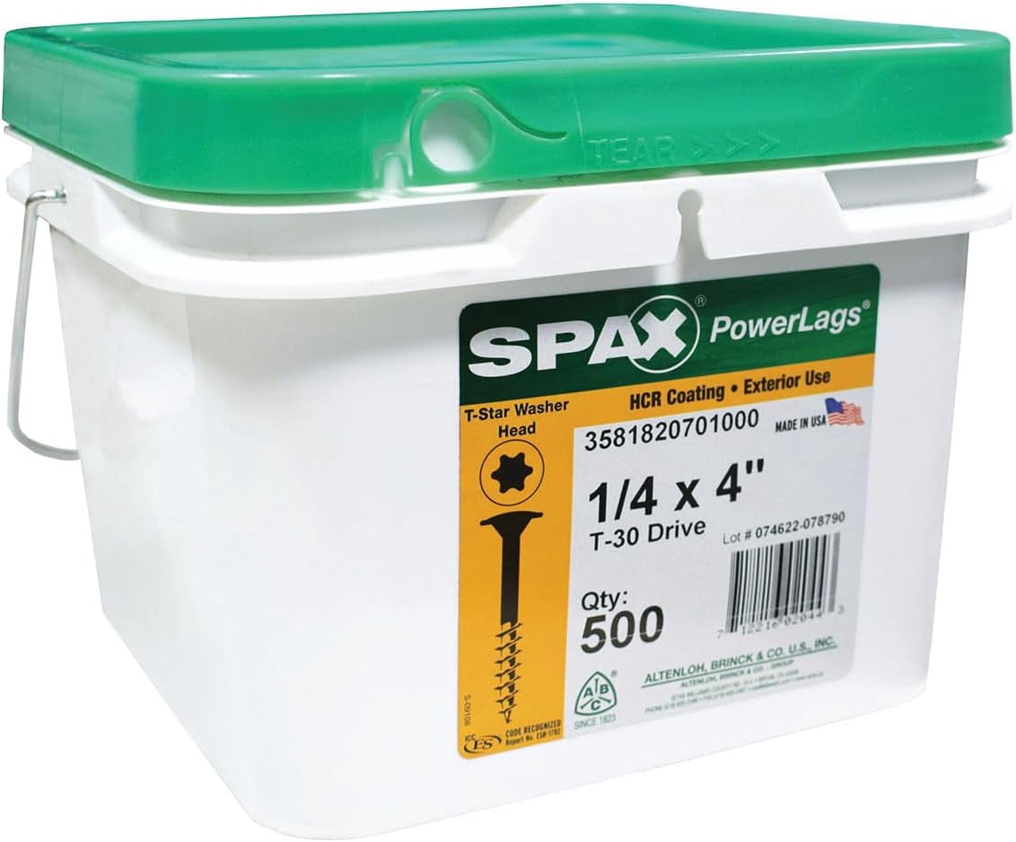 SPAX PowerLags Exterior Structure Screw, Washer Head, Rust Resistant - 500 Ct., 1/4 In. x 4 In.
