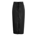 thumbnail image 4 of Fgnfyis Velvet Leather Skirt High Waist Slit Skirt Autumn Fashion for Women Lined Winter Skirt Midi Length Black L, 4 of 5