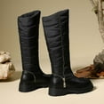 thumbnail image 4 of Winter Knee High Boots Women Fashion Zipper Furry Lined Warm Tall Snow Boots Round Toe Chunky Lug Sole Low Heel Dress Booties, 4 of 6