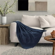 Posh Living T289-20BL-UE 50 x 60 in. Jamar Throw Blanket with Chenille Diamond Cable, Blue - Polyester