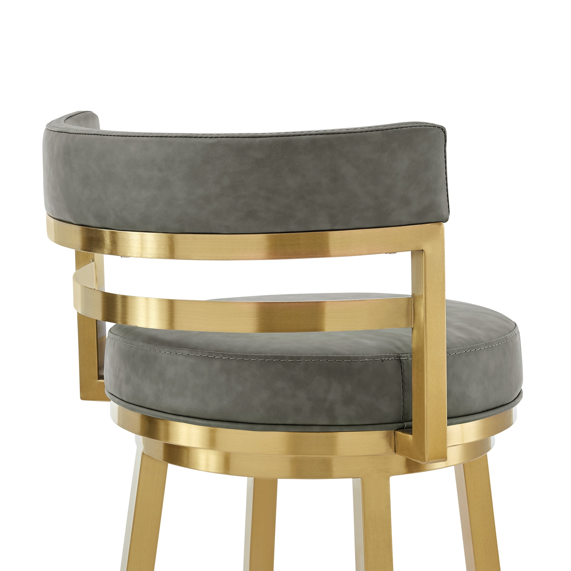 Madrid 30" Swivel Counter Stool with Gold Brushed Stainless Steel and Vintage Gray Faux Leather