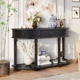 thumbnail image 4 of Retro Curved Console Table, Solid Wood Frame and Legs with Single Drawer Half Moon Entry Table Convenient and concise (Black), 4 of 9