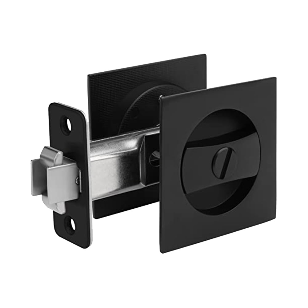 Pocket Door Lock, Matte Black Contemporary Privacy Square Pocket Door