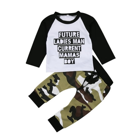 

LWXQWDS Baby Boys Mama s Boy Letter Print Long Sleeve T-Shirt Tops Camouflage Pants