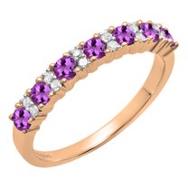 Dazzlingrock Collection Round Amethyst & White Diamond Bridal Anniversary Wedding Band for Women (0.12 ctw, Color I-J, Clarity I1-I2) in 18K Rose Gold, Size 4