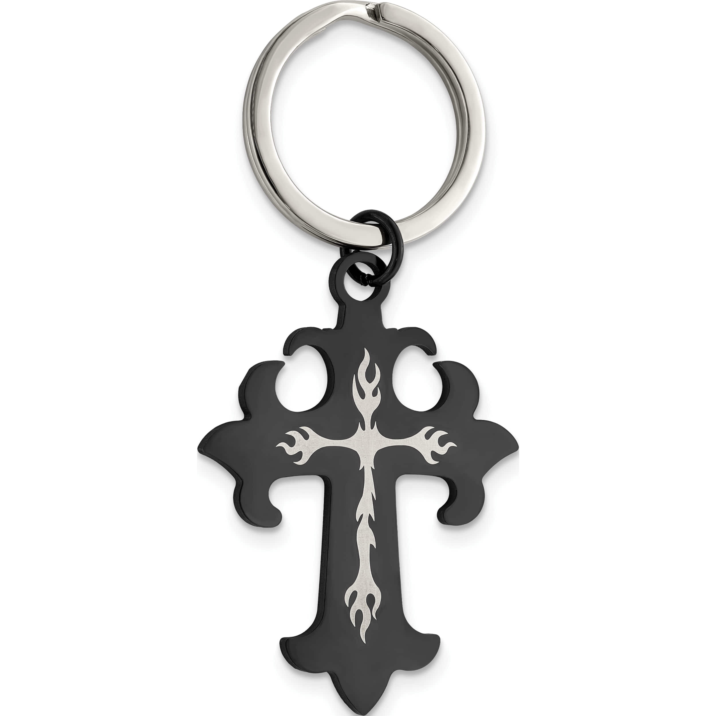 Stainless Steel Polished Black Ip-Plated Cross Key Ring Made In China srk119