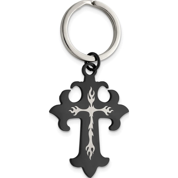 Stainless Steel Polished Black Ip-Plated Cross Key Ring Made In China srk119