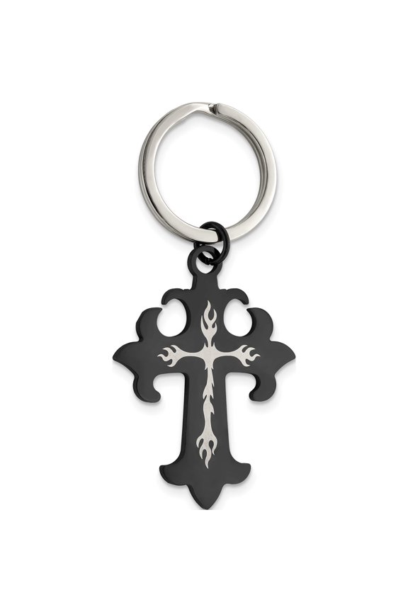 Stainless Steel Polished Black Ip-Plated Cross Key Ring Made In China srk119