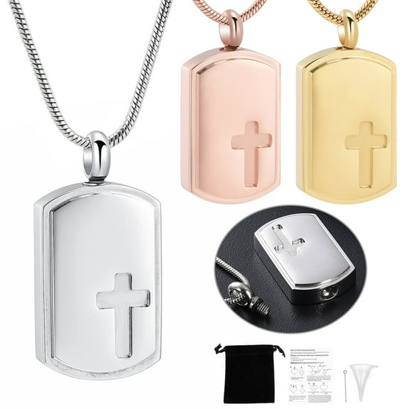 Cross Urn Necklace for Ashes Stainless Steel Cremation Jewelry for Ashes Memorial Ash Necklace for Men Women