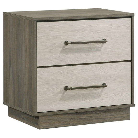 Fene Nightstand, 2 Storage Drawers with Nickel Handles, 24 Inch Gray