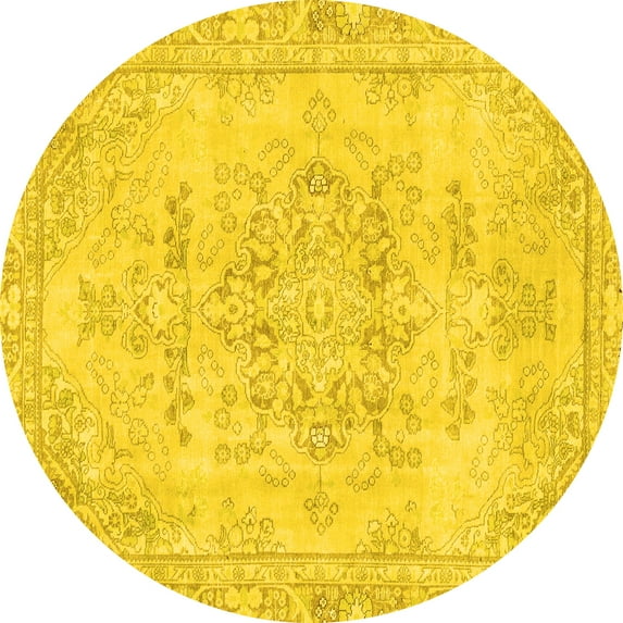 Ahgly Company Machine Washable Indoor Round Abstract Yellow Modern Area Rugs, 7' Round