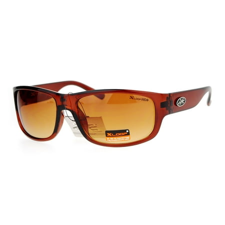 Plastic Brown Lens - Xloop HD Lens Rectangular Sport Plastic Light Weight Sunglasses Brown